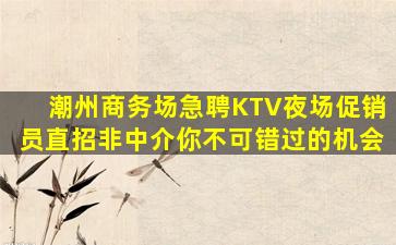 潮州商务场急聘KTV夜场促销员直招非中介你不可错过的机会